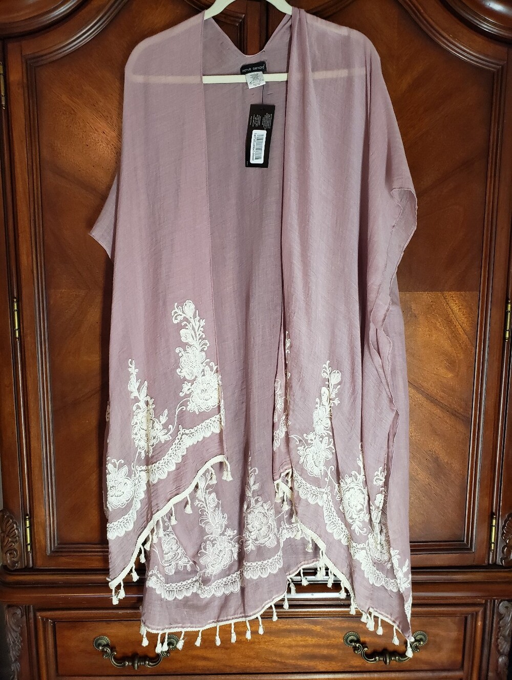 NWT Harve Benard Embroidered Floral Boho Kimono Duster Wrap